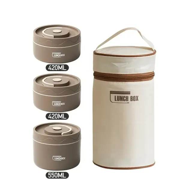 3-Container Insulated Lunch Box Set with Bag - Leak-Proof Stainless Steel/BPA-Free Meal Prep Containers for Adults & Kids
