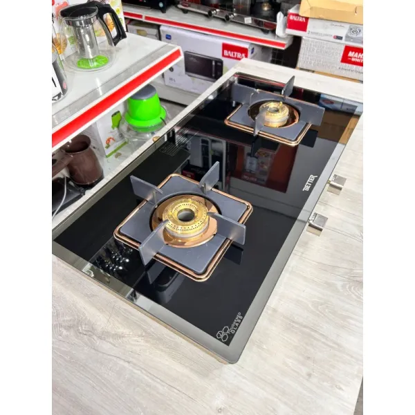 Premium 2-Burner Gas Stove with Toughened Glass & Brass Burners