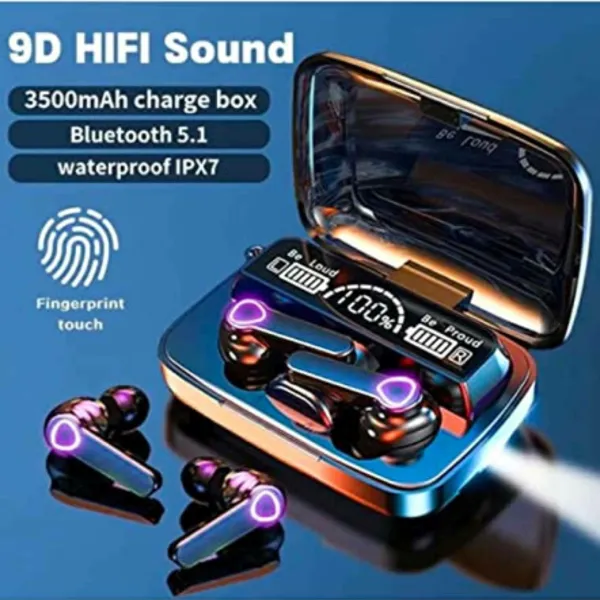 M19 TWS Wireless Bluetooth 5.3 Earbuds Stereo Touch Control with Flash Light in Case Phone charging