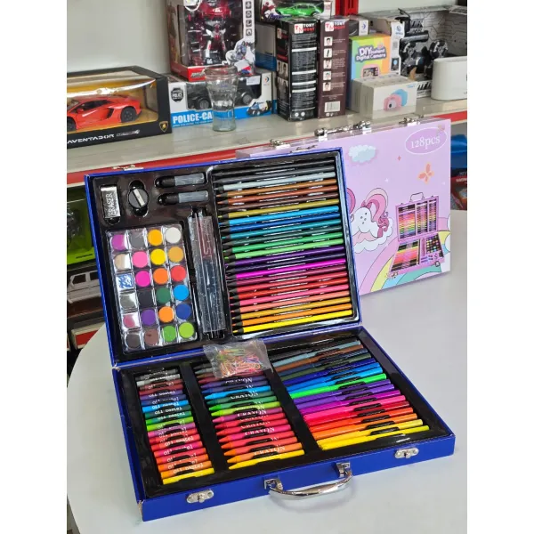 Unicorn 128 Pcs Art Kit Portable Drawing Suitcase Box with Crayons, Oil Pastels, Colored Pencils, and Watercolors
