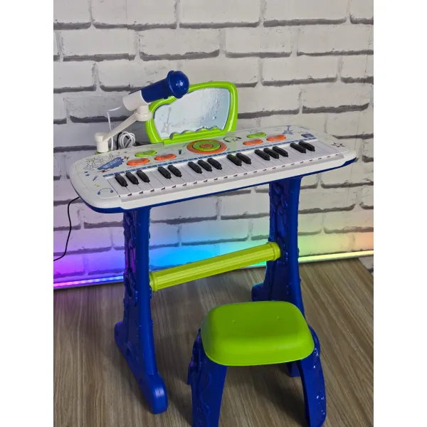 37-Key Toy Piano Keyboard with Stool for Kids with Real Working Microphone, Colourful Lights, Music and Mp3 Plug