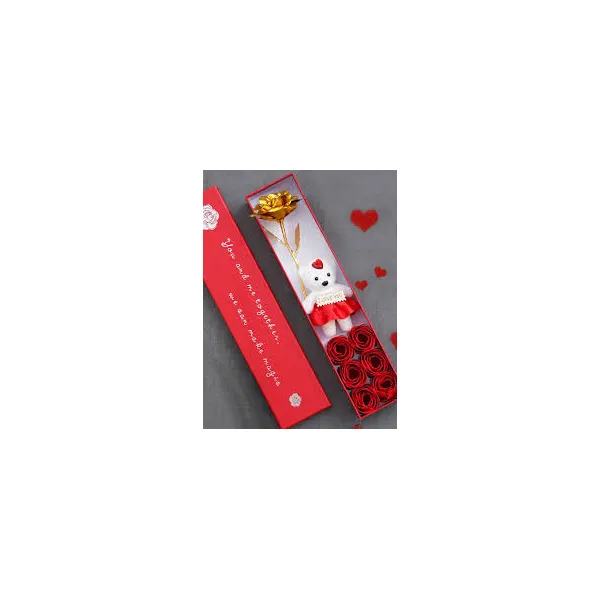  Artificial Bouquet of Scented Rose,1 Artificial Rose, 6 Scented Red Rose with 1 Teddy Gift Pack, with Perfume Fragrance || Red || 1Pc Valentines Offer