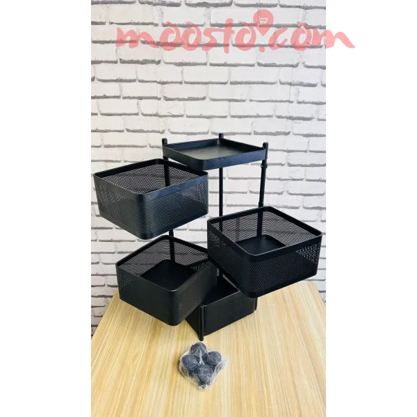  MOVEABLE 4 LAYER STORAGE TROLLY RACK ROTATING METAL SHELF BASKET