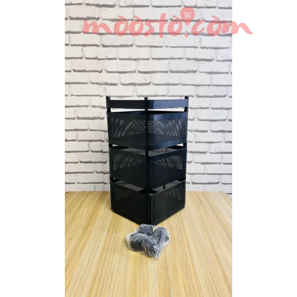 3-Tier Square Vegetable & Fruit Organizer Basket – 360° Rotating Moveable Rack for Kitchen Storage