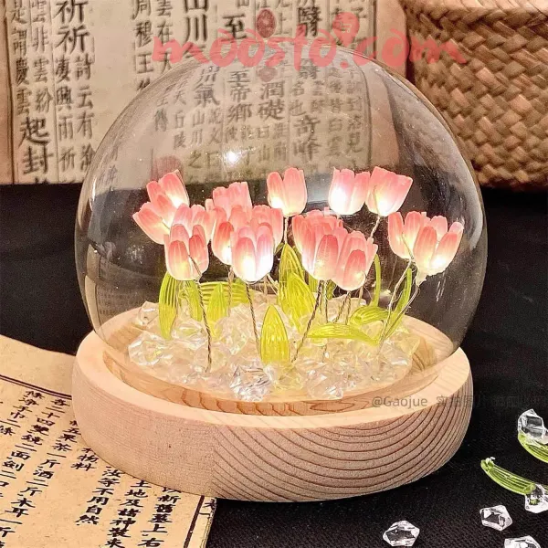 DIY Tulip Night Light Handmade Furniture Decoration Simulation Flower Bedroom Table Lamp Children Girl Couple Friends Gift Atmosphere Decoration Desk Ornament 