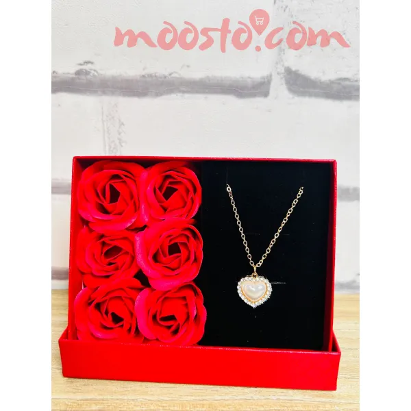 Heart Pendant Necklace with Rose Gift Box – Romantic Jewelry Gift Set