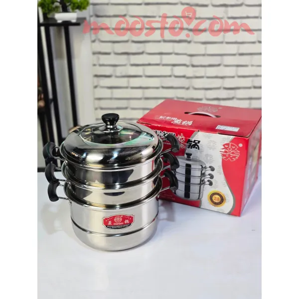 3-Tier Stainless Steel Mo:Mo Steamer – 28cm | 304 Food-Grade Momo Maker