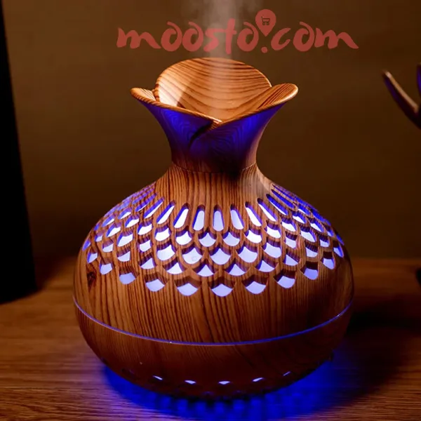 300ML Wood Grain Flower Humidifier Silent Aromatherapy Diffuser USB Rechargeable Mini Air Humidifier with Colorful Night Light