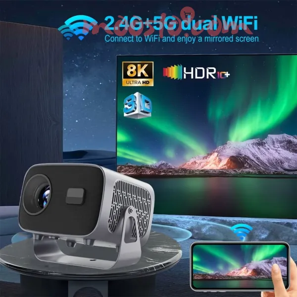 A10 Portable Smart Projector Android 13 | Dual WiFi | 4K Support | 360° Rotatable Home Theater Projector