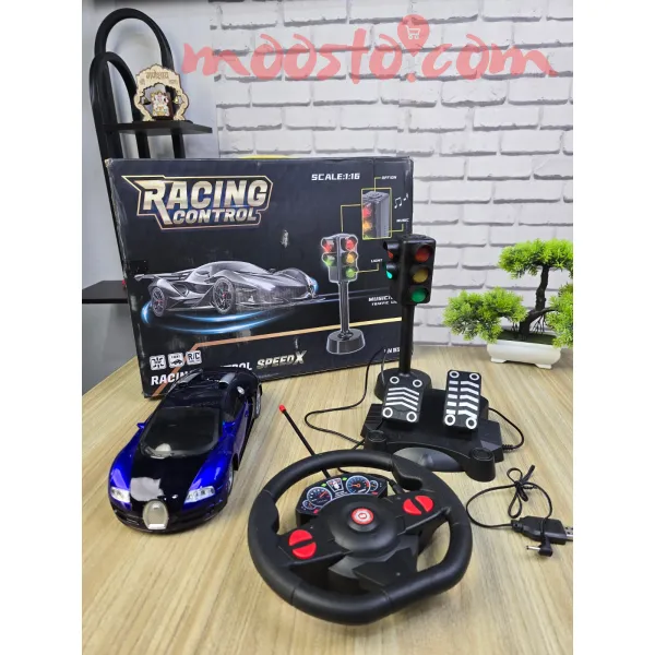 Remote Control Car with Steering Wheel & Pedals – 1:16 Scale (Rechargeable)