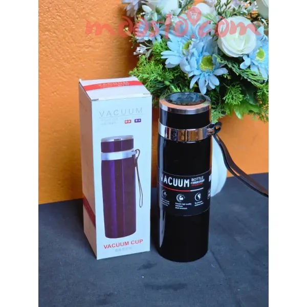 800ml Stylish Vacuum-Insulated Stainless Steel Water Bottle with Bamboo-Style Lid