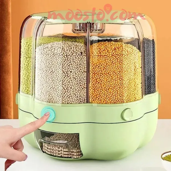 Automatic Plastic 360 Degree Rotation Cereal Dry Food Rice Grain Storage Dispenser Box , with Measuring Cup , 9 kg