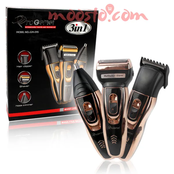 Geemy GM-595 3-in-1 Rechargeable Grooming Trimmer - Hair, Beard & Nose/Ear for Men