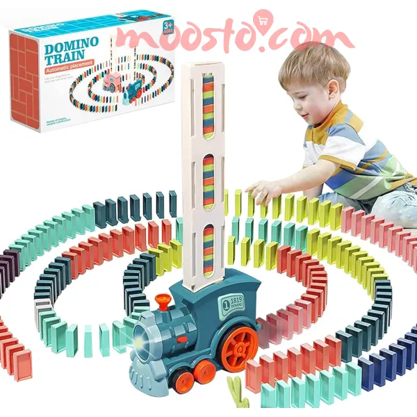 Kids Electric Domino Train Set with Brick Blocks Building Stacking Game with Light & Sound for Children (3-12y)