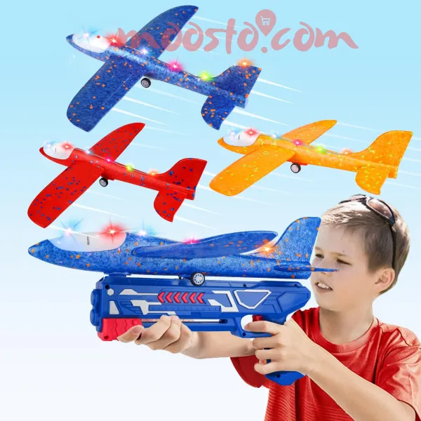 Foam Airplane Gun Launcher Booster Flying Catapult Kids Toy