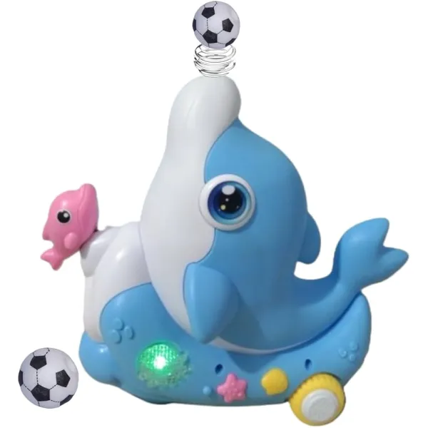 Adorable Walking Dolphin Music Toy - Lights, Ball Blowing & Hanging Fun for Kids