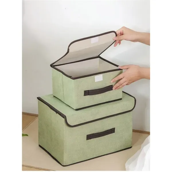 Foldable Fabric Storage Boxes with Lids & Handles - Versatile Organizers for Clothes, Toys & Household Items in Kathmandu (Set of 2)