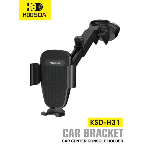 KOOSDA KSD-H31 Car Center Console Holder | Adjustable Arm Phone Mount | TUP Suction Cup for Windshield & Dashboard