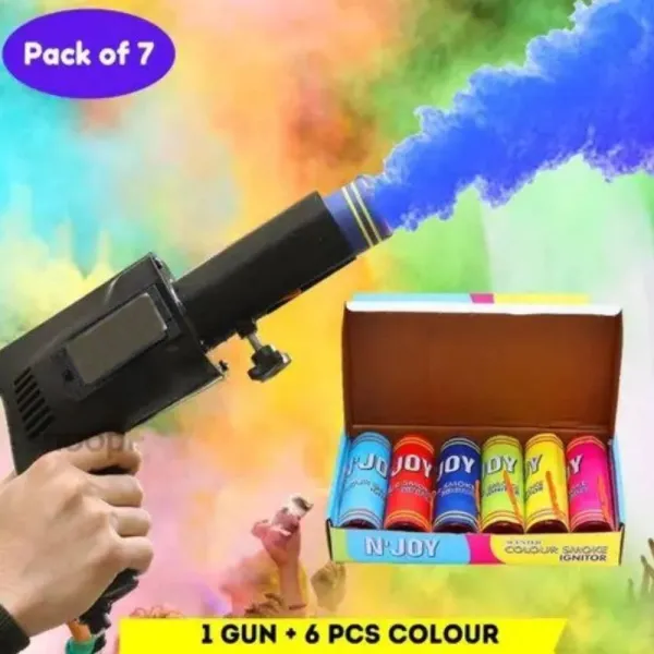 6 PS Color Smoke With Gun For Holi, Party Celebration (Battery Not Included)