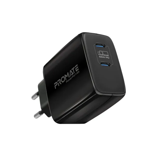 Promate PowerPort-65 GaNFast Dual USB-C 65W Wall Charger 