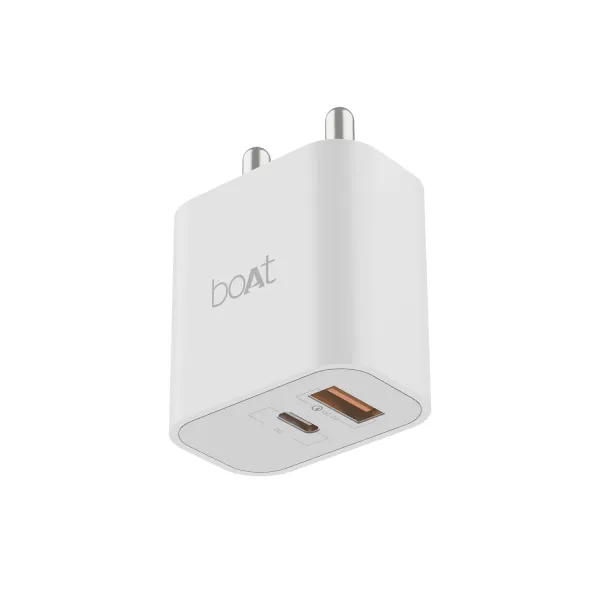 boAt WCDV 22.5W QCPD Dual Port Fast Charger – 22.5W PD + 18W QC 3.0 | USB-C & USB-A Wall Adapter