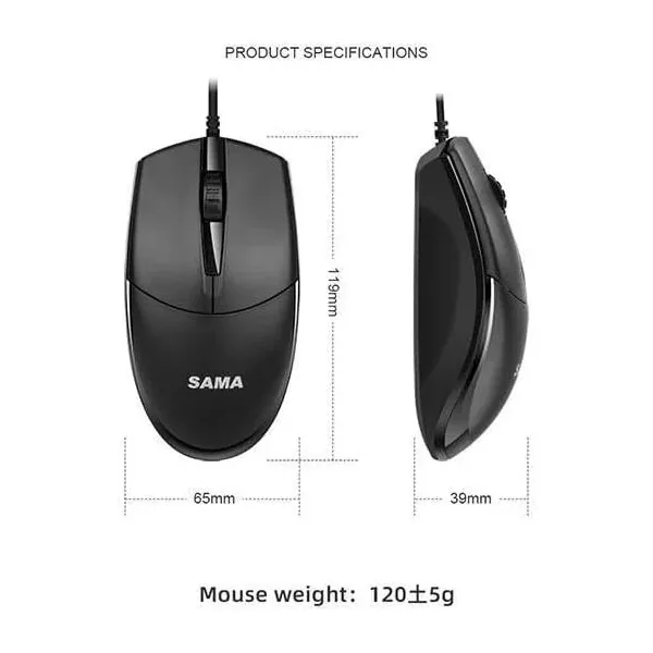 SAMA M20 – Ergonomic Wired USB Mouse with 1000 DPI Optical Sensor 