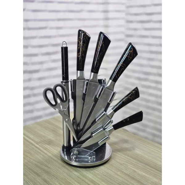 8-Piece Bass Premium Kitchen Knife Set – Stainless Steel with Marble Handle 