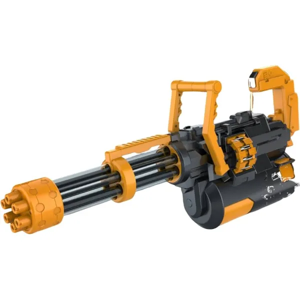 KGF Ultimate Electric Gatling Blaster Toy – High-Speed Rotating Barrel Machine Gun with Bullet Belt (Black & Orange)