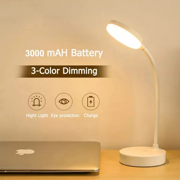 USB Rechargeable Study Lamp – LED Desk Light with 3 Color Modes & Dimmable Brightness