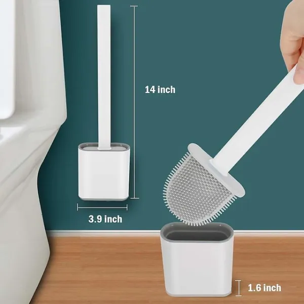 1Pcs Silicone Toilet Brush with Holder Set - Flat Head Flexible Soft Bristles Brush with Quick Drying Holder Set for Bathroom Accessory