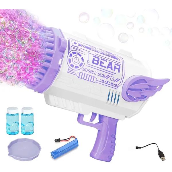 Bubble Gun With 112 Holes for Children, Automatic Continuous Bubble Blower with Lights, Outdoor Toys for Boys & Girls Rechargeable