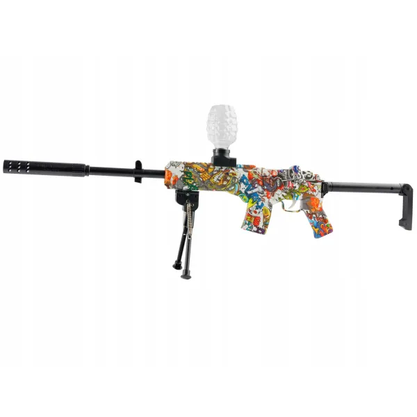 Mini14 Electric Gel Ball Blaster Toy – Foldable Tactical Sniper with Graffiti Design, Bipod, and Water Bead Ammo for Kids – Multicolor