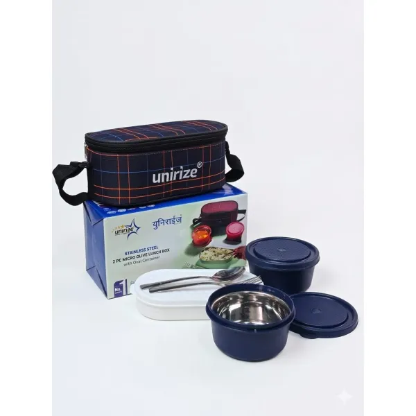 Unirize Stainless Steel 3-Piece Micro Olive Lunch Box Set with Insulated Carry Bag