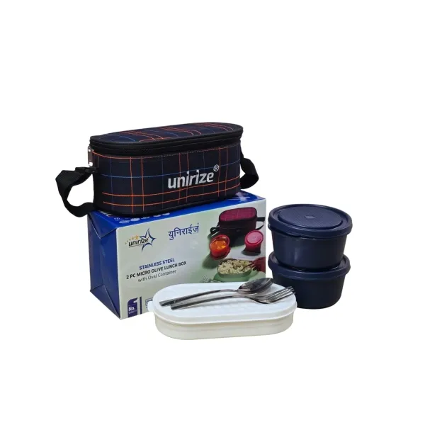 Unirize Micro Olive Lunch Box – Stainless Steel 3-Container Set with Insulated Carry Bag