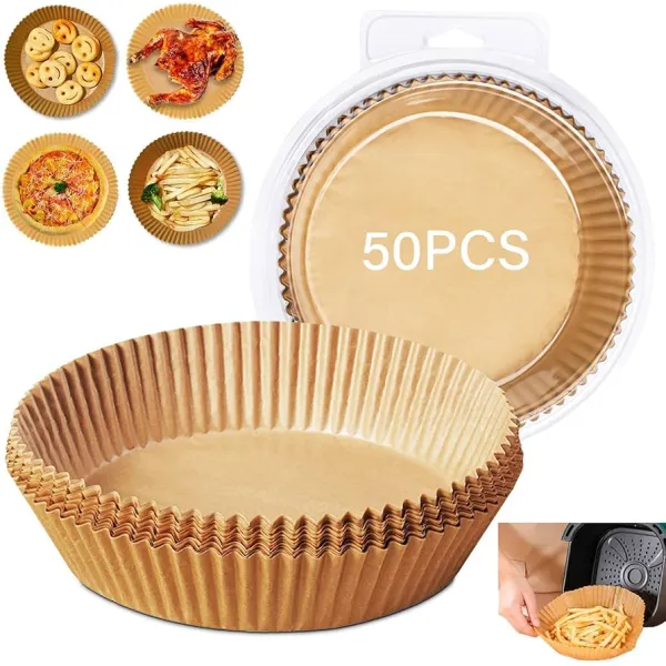50 Pcs Air Fryer Non-Stick Disposable Liners – Oil-Proof & Water-Proof Baking Paper for Air Fryer, Oven & Microwave 