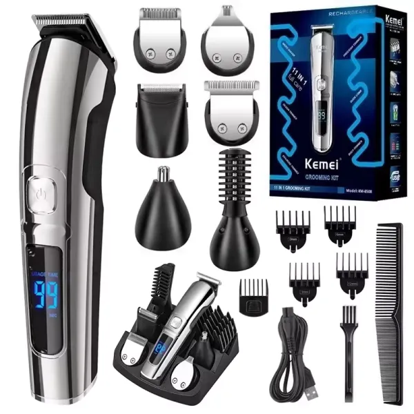 Kemei KM-8601 5-in-1 Men’s Grooming Kit – All-in-One Face & Hair Styling Trimmer with LED Display