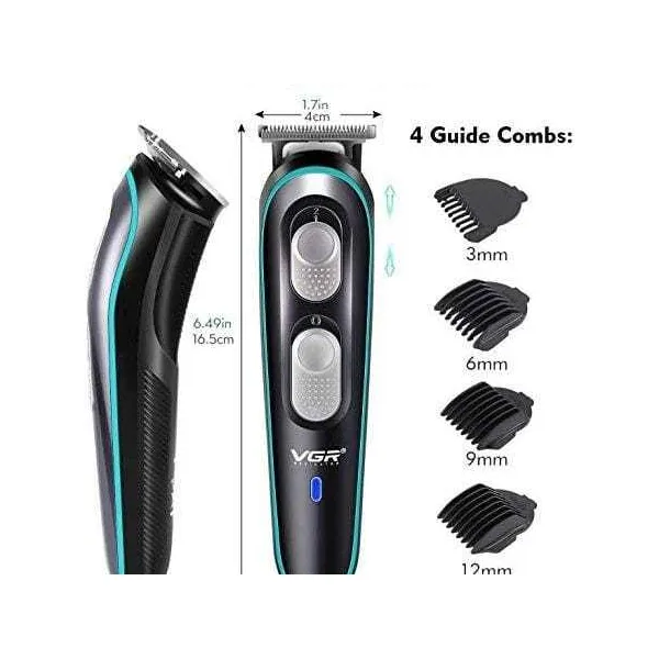 VGR V-055 Professional Cordless Beard & Hair Trimmer Kit – Rechargeable Grooming Clipper with Guide Combs (USB Charging)