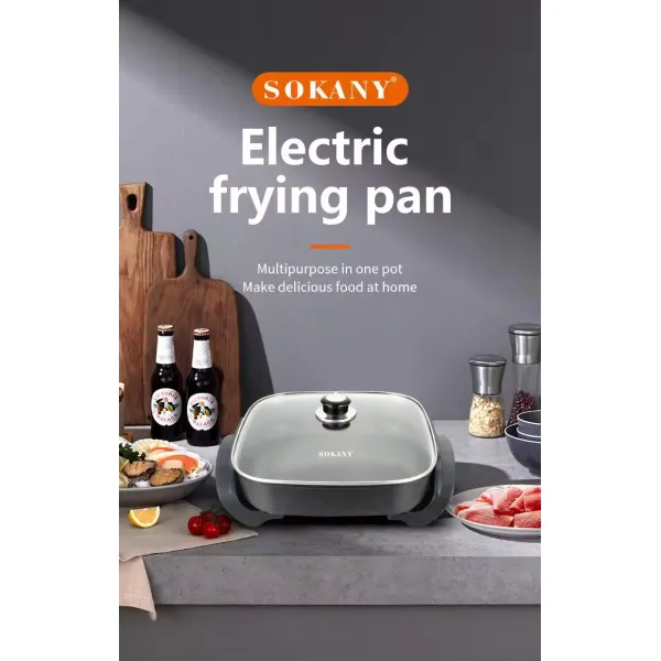 Sokany SK-2005 Electric Frying Pan – 1500W Non-Stick Multi-Cooker with Glass Lid