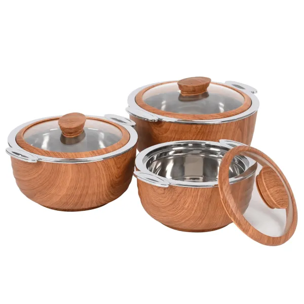 Jaypee Orbit 3-Piece Thermal Insulated Casserole Set – Premium Wooden-Finish Hot Pot Collection