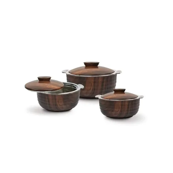 Jaypee Aura 3-Piece Insulated Casserole Set – Premium Designer Hot Pot with Elegant Wood-Finish
