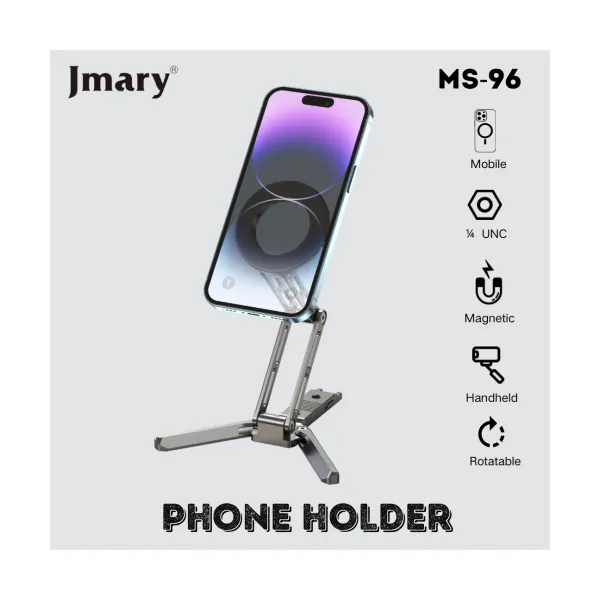 Jmary MS-96 Magnetic Phone Holder – Adjustable Aluminum Phone Stand for Desk, Vlogging & Tripod
