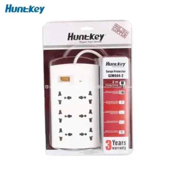 Huntkey SZM604-2 Surge Protector - 6 Universal Sockets, 2m Heavy Duty Cable