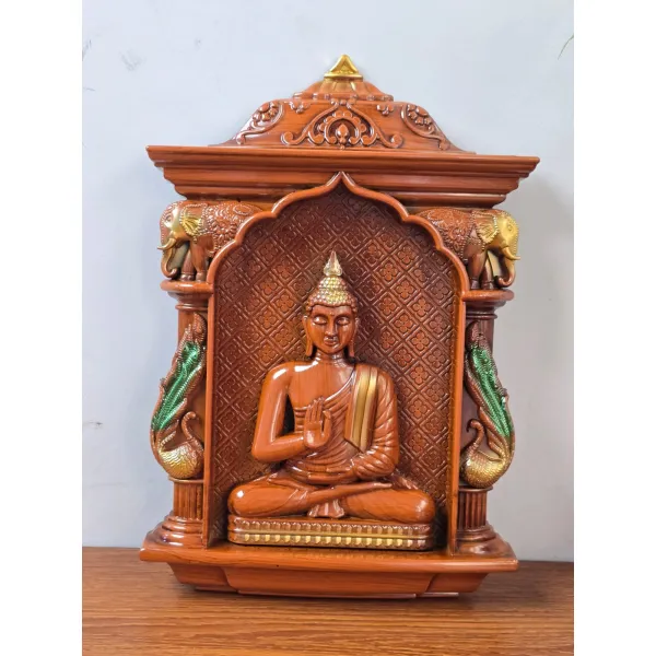 Hand-Carved Wooden Buddha Wall Hanging – Abhaya Mudra Meditation Wall Art | Traditional Nepalese Temple Frame Décor