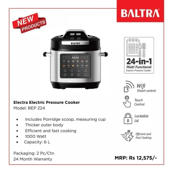 Baltra Electra Electric Pressure Cooker (BEP 224) – 24-in-1 Smart Multi-Functional Cooker | 6L | 1000W