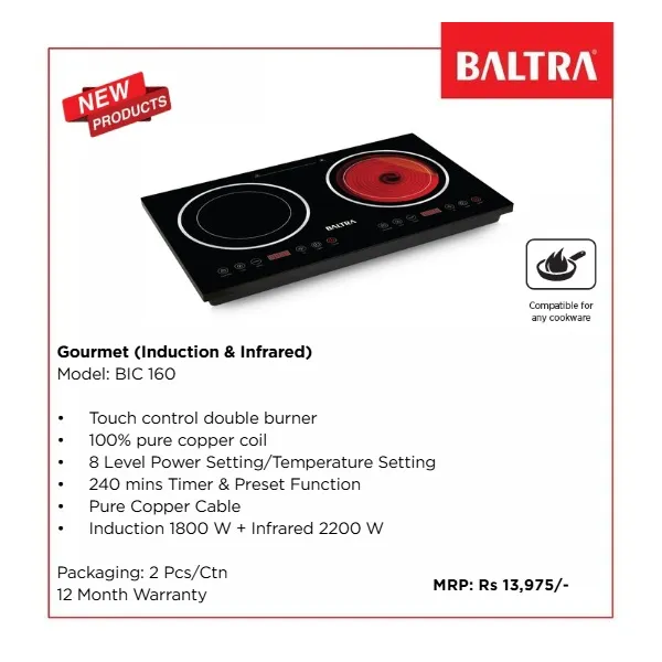 Baltra Gourmet BIC 160 Dual Burner Cooktop – Induction & Infrared | 4000W High-Performance Cooking