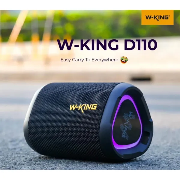 W-KING D110 Portable Outdoor Bluetooth Speaker – 15W Super Bass, IP67 Waterproof & Dustproof, 12H Playtime & Dynamic RGB Lights