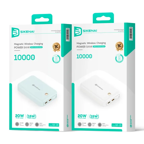 Sikenai QS-15 10,000mAh Magnetic Wireless Power Bank – 15W MagSafe Compatible Fast Charging