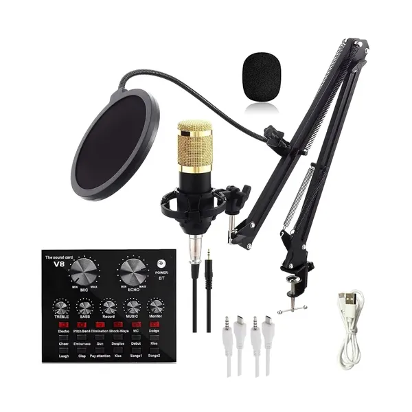 BM-800 Professional Condenser Microphone Kit – High-Sensitivity Studio Recording Mic with Adjustable Scissor Arm Stand, Shock Mount & Pop Filter 