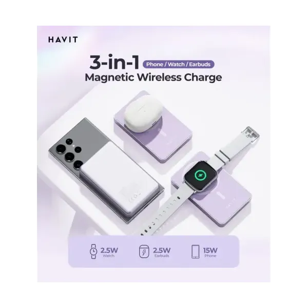 Havit PB5219 3-in-1 Magnetic Wireless Portable Power Bank – 10,000mAh Fast Charging with LED Display