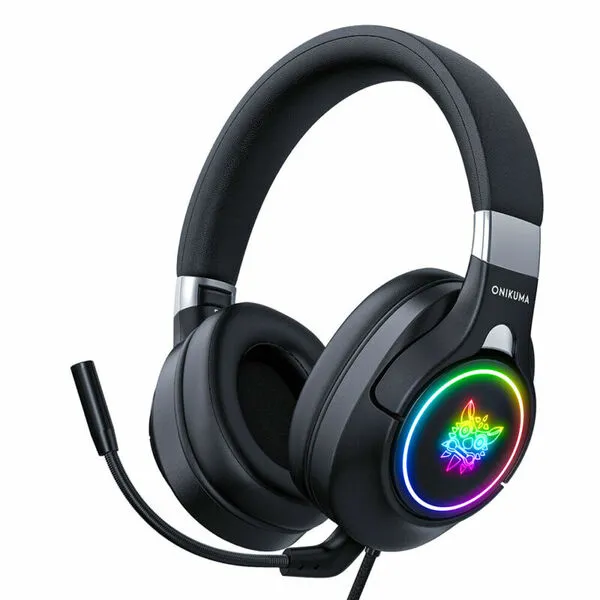 ONIKUMA K15 Gaming Headset – Foldable Wired Headphones with Detachable Mic & RGB Lights